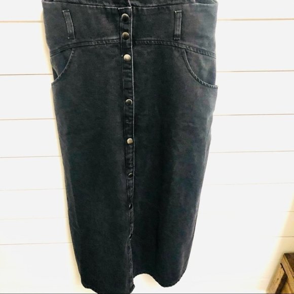 ZARA Black Denim Midi Pinafore Overall Button Down Dress Size XS NWT - Picture 6 of 14